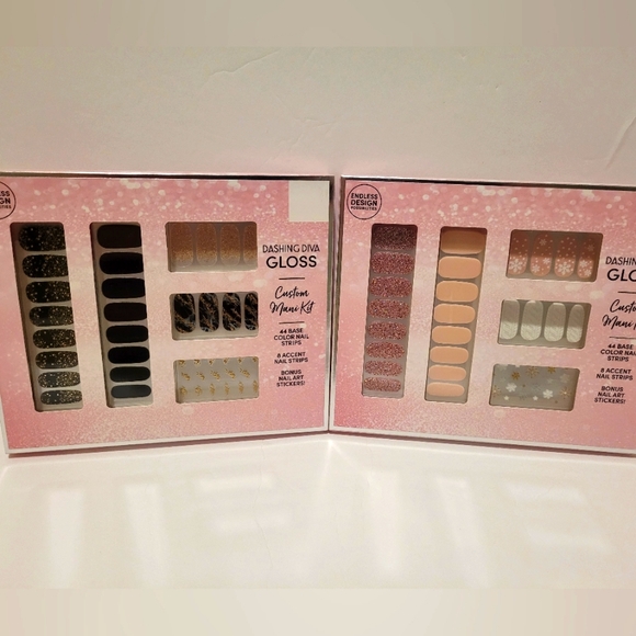 Other - Dashing Diva Gloss Custom Mani Nail Strips & Art Kit Set of 2 Pink Black
